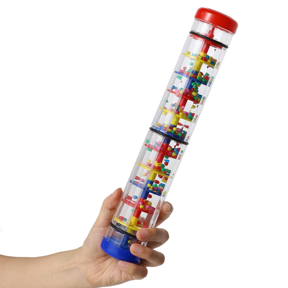Ubblove Rainmaker 12-inch Rain Stick visual shows beads cascading for auditory play and visual tracking.