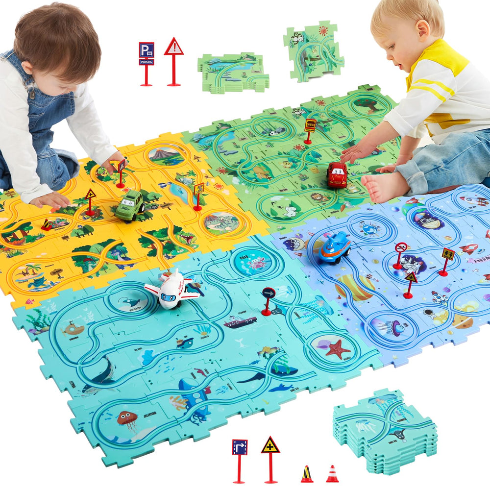 Ubegger Puzzle Racer compact storage keeps play space tidy.