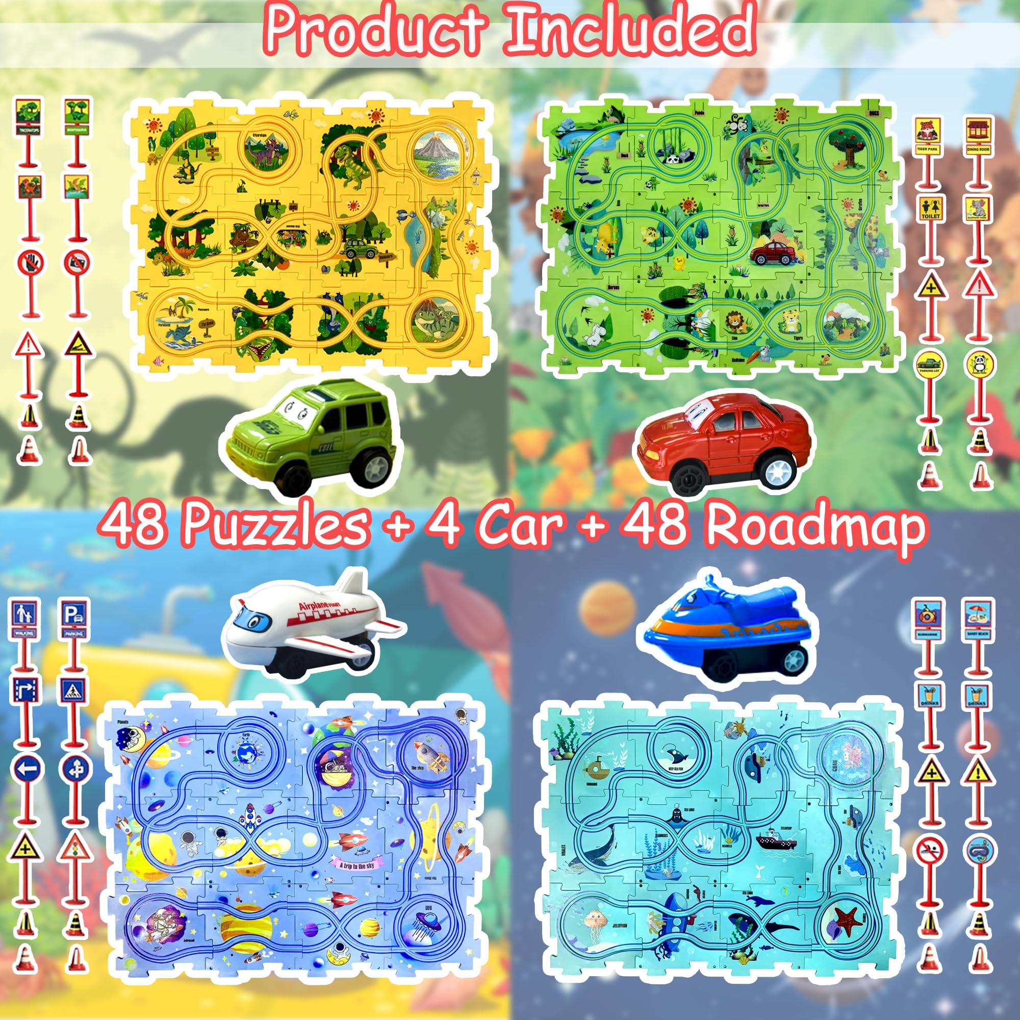 Ubegger Puzzle Racer four toy cars ready for imaginative play.
