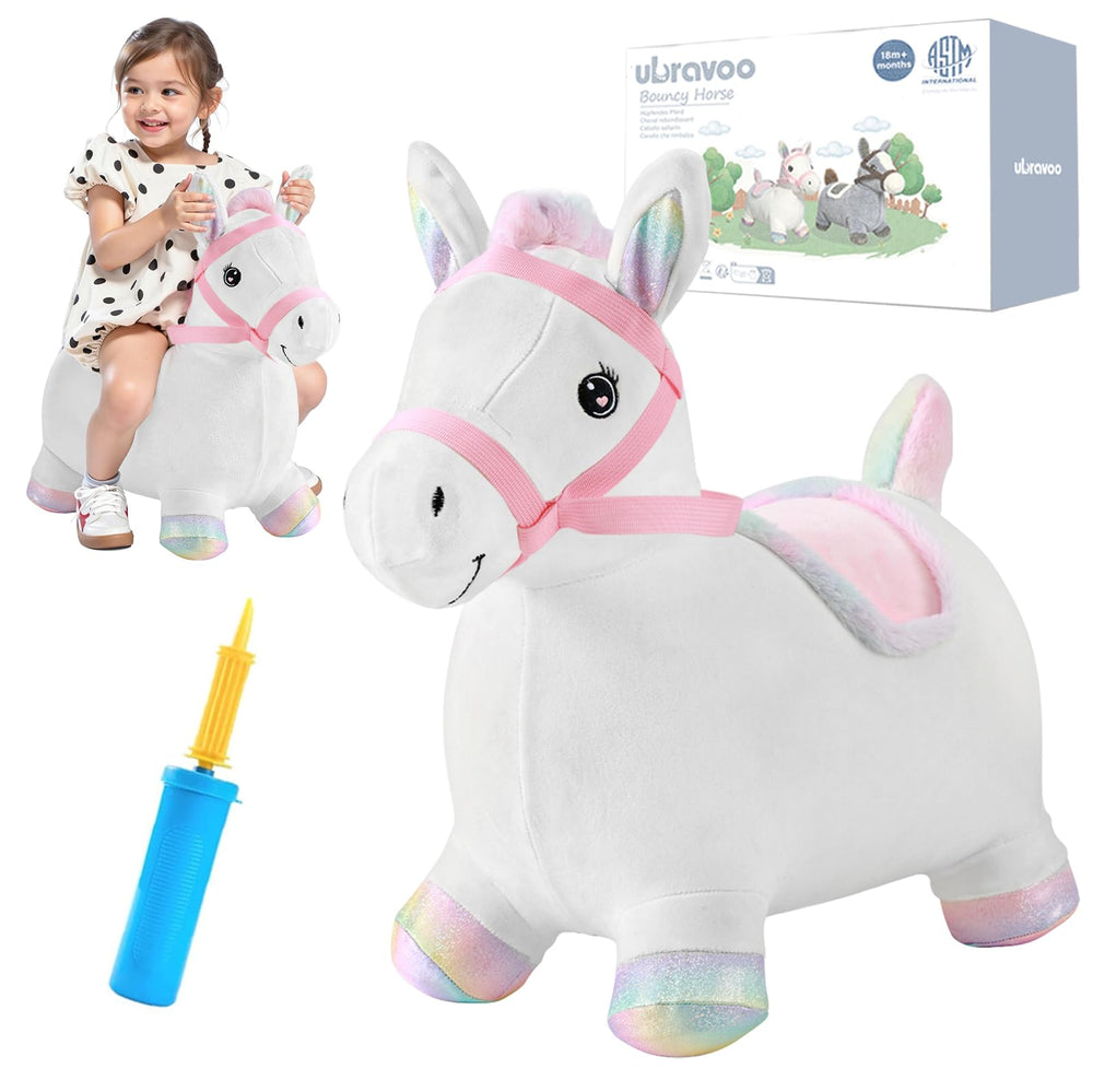UBRAVOO hopper toy white pony ready for safe indoor play.