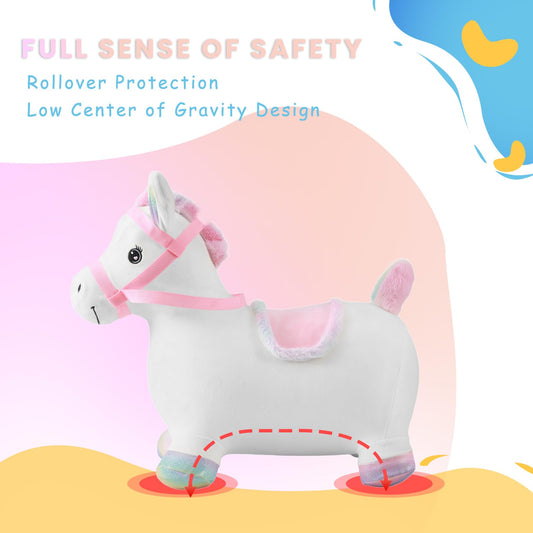 UBRAVOO plush bouncing horse with soft plush surface for gentle bouncing.