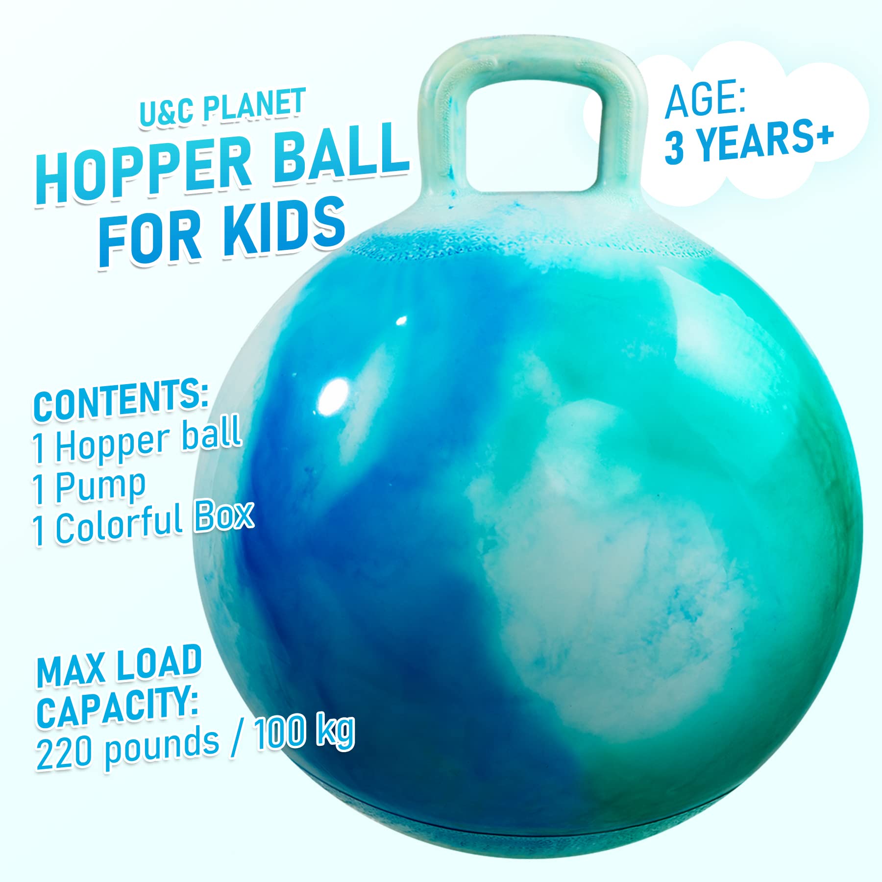 U&C Planet hopper ball with sturdy handle improves grip for safe bouncing