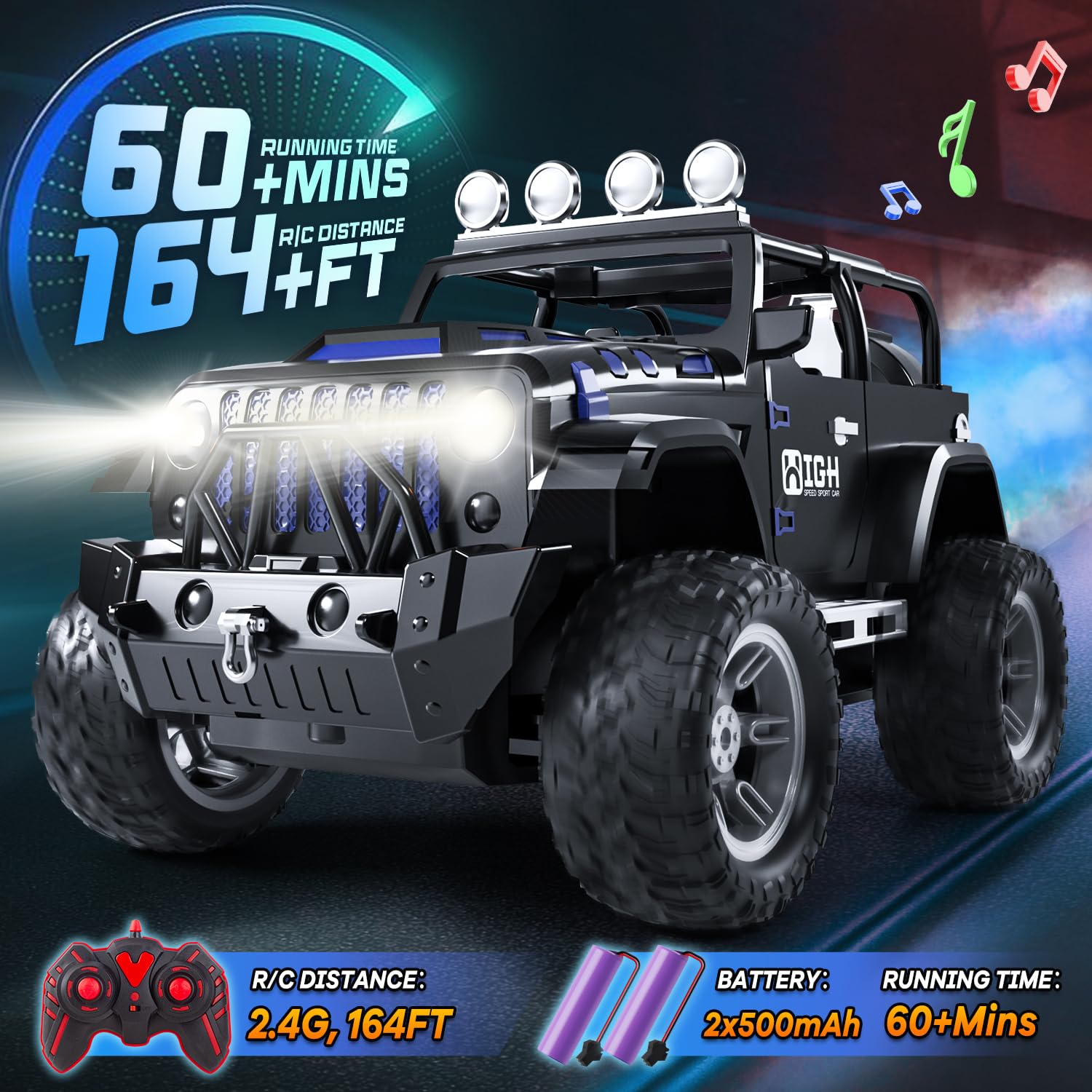 UCAI 1:16 RC car blue flame tail spray adds fast-action feel