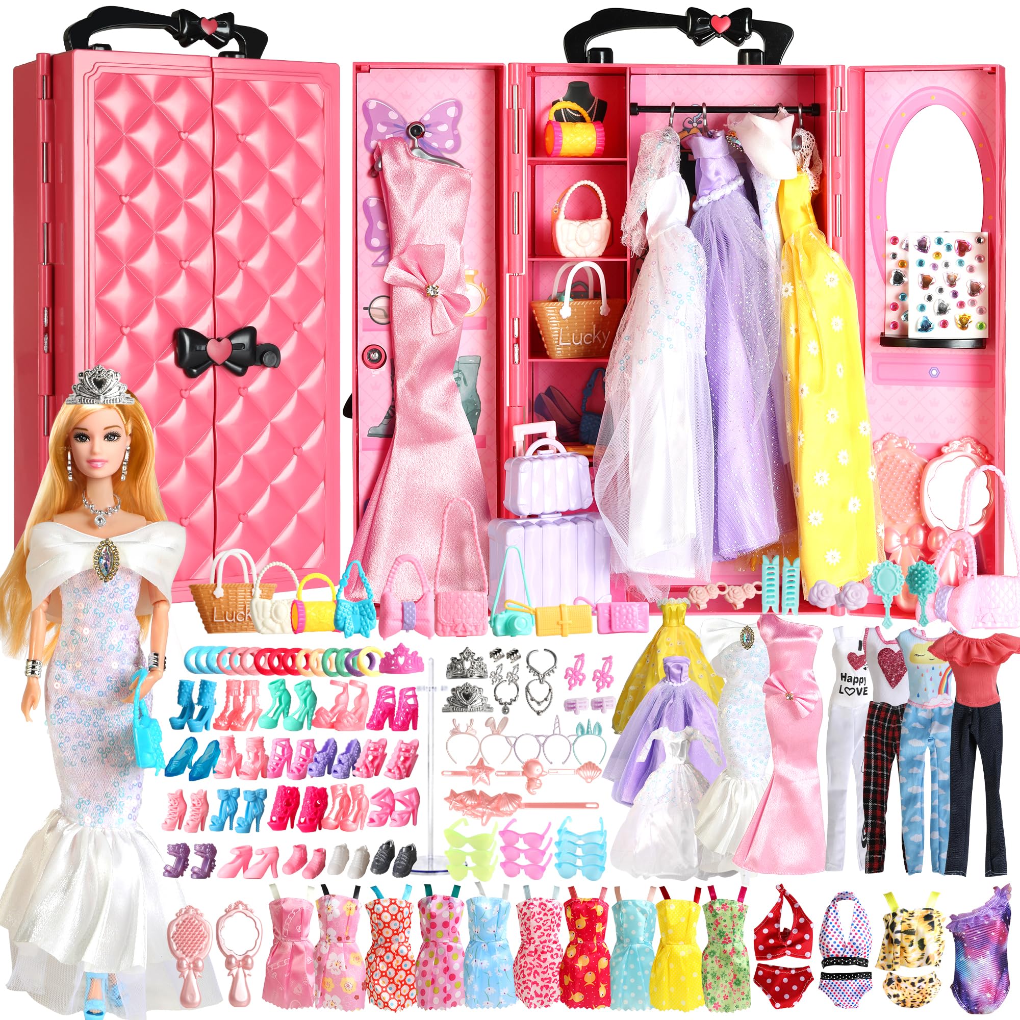 UCanaan 180-pcs doll wardrobe with storage, perfect for organized play.