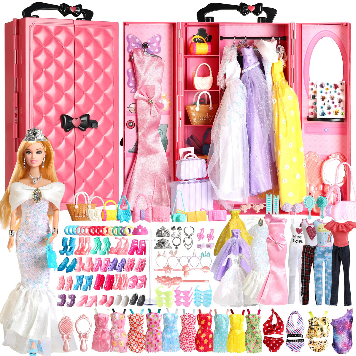 UCanaan 180-pcs doll wardrobe with storage, perfect for organized play.
