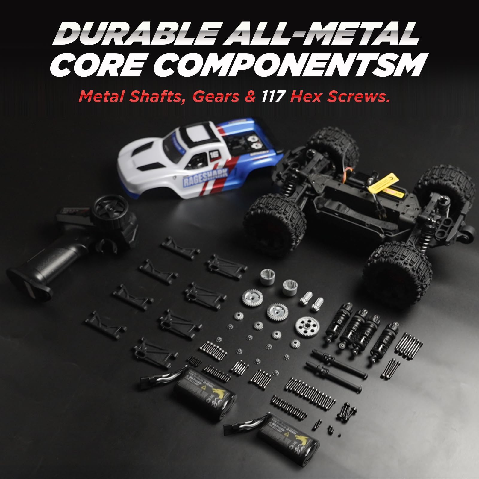 UDIRC Fast All-Terrain RC Car battery pack shows reusable power for extended sessions.