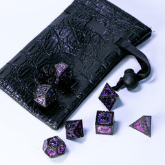 UDIXI DND dice D20 purple sequins, vibrant under lights for dramatic reveals.