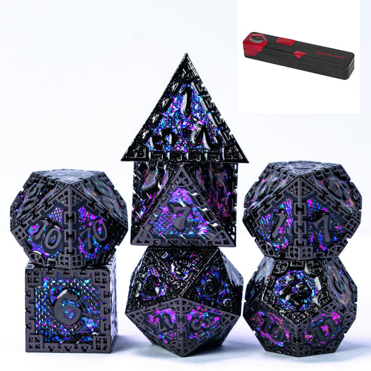 UDIXI metal DND dice with D4 purple sequins, balanced weight for smooth rolls.