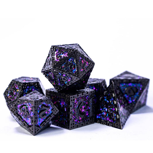UDIXI metal DND dice with D6 purple sequins for confident tabletop gameplay.