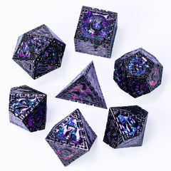 UDIXI metal DND dice with D8 purple sequins, eye-catching on the table during sessions.