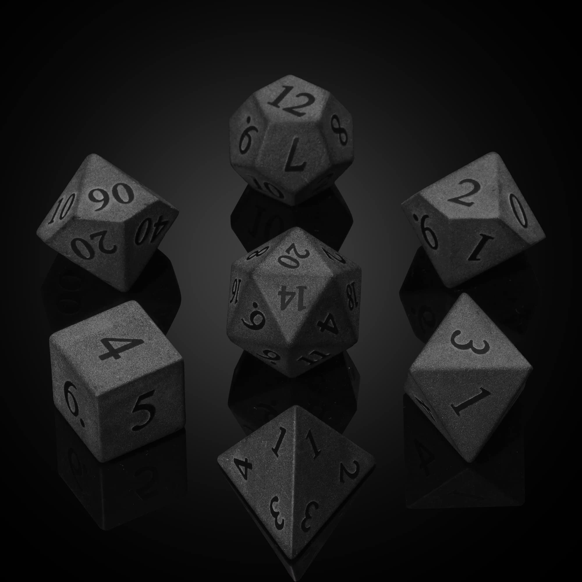 UDIXI Obsidian dice set 7pcs front view for immersive tabletop play