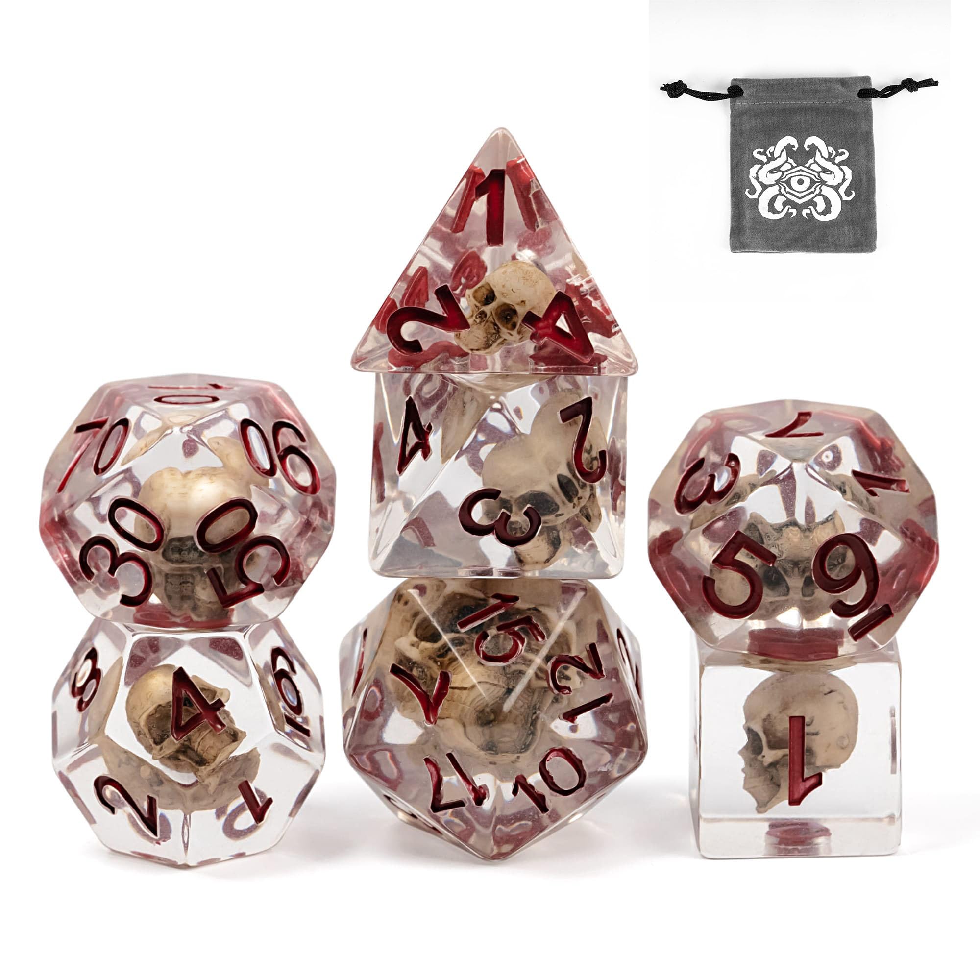 UDIXI Skull DND dice close-up with a realistic skull motif for immersive play.