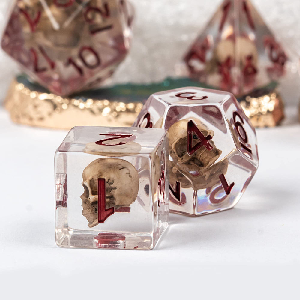 UDIXI Skull DND dice with red numbers for quick, readable rolls.