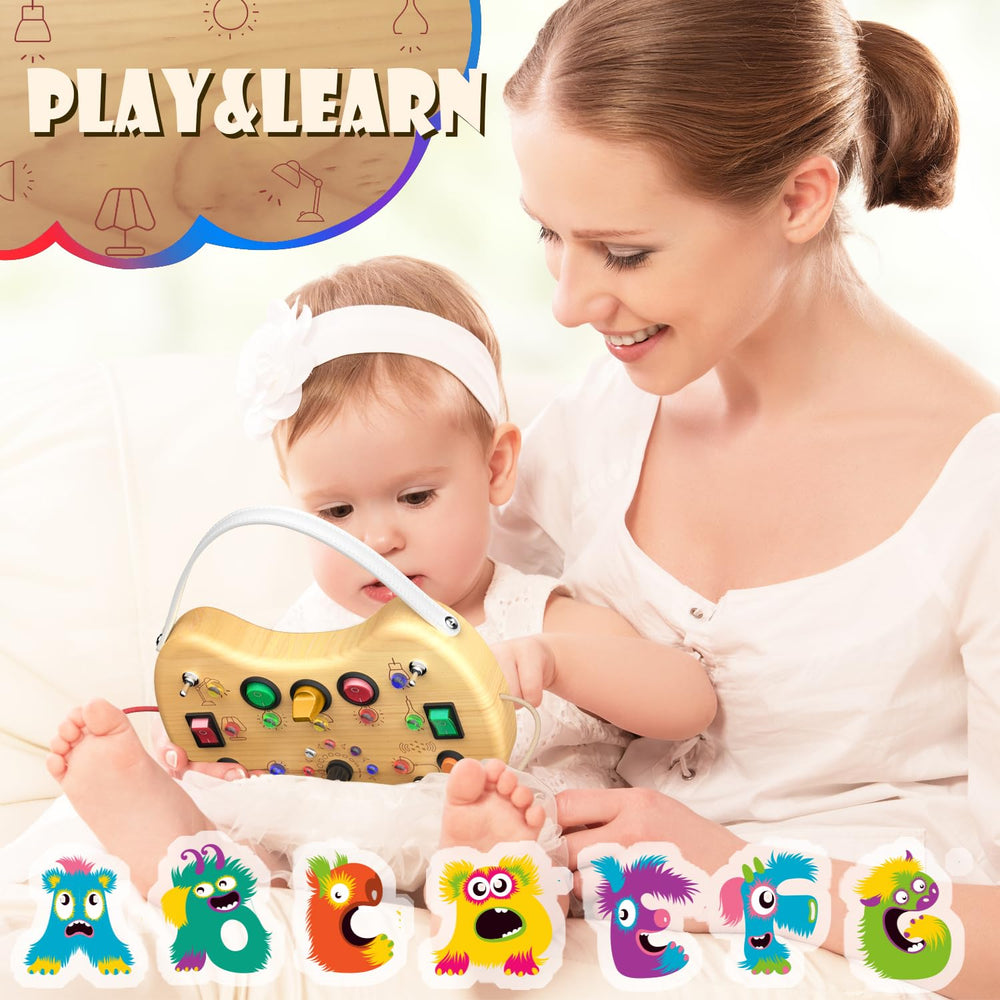 UdoUto double-sided activity board with letters to support early literacy.