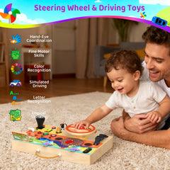 UdoUto driving board features traffic lights for color recognition and sequence practice.