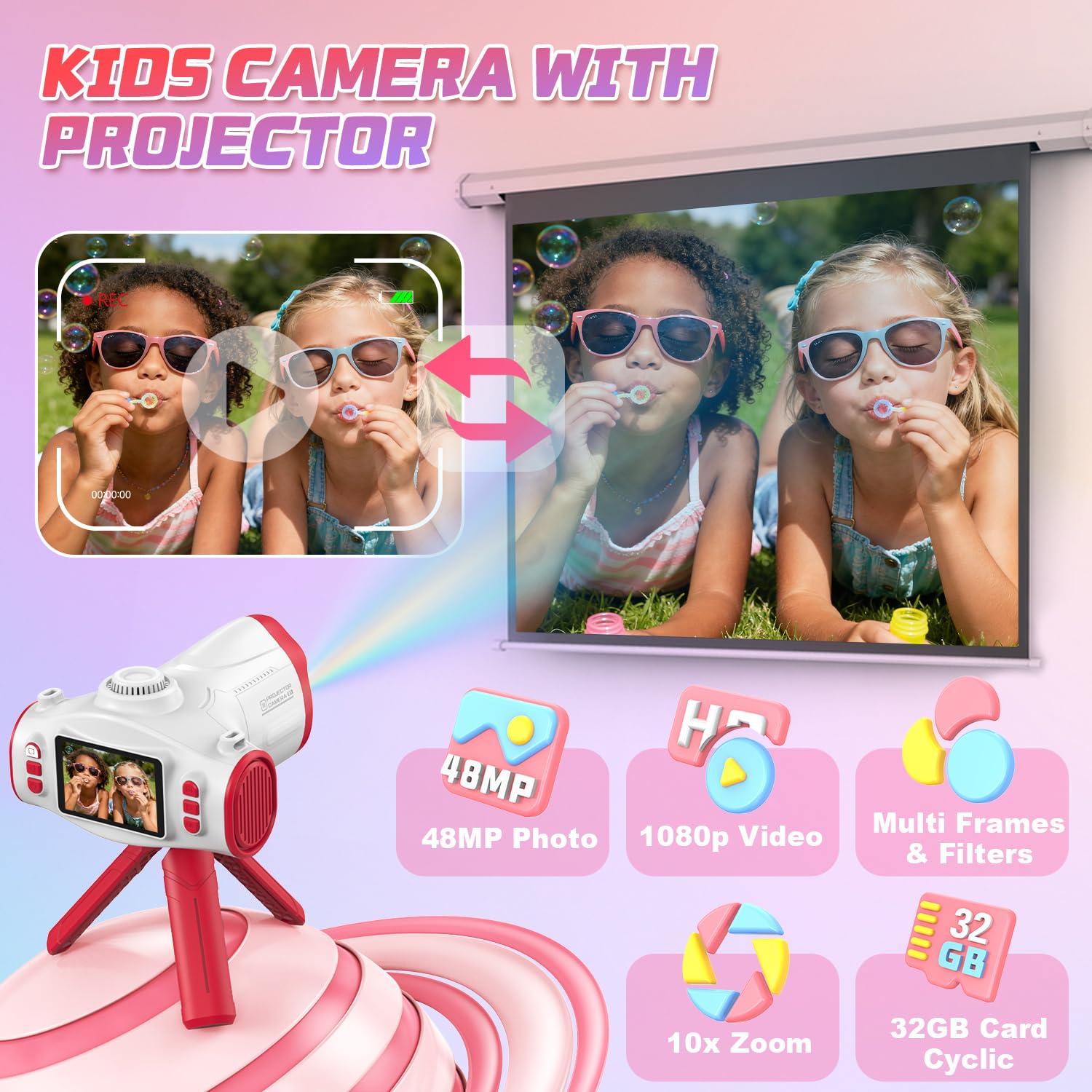 Uffylle Kids Camera records crisp 1080P videos for vivid adventures.
