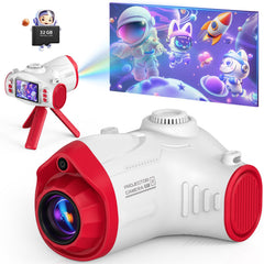 Uffylle Kids Camera with Projector projects stories on walls for family movie nights.