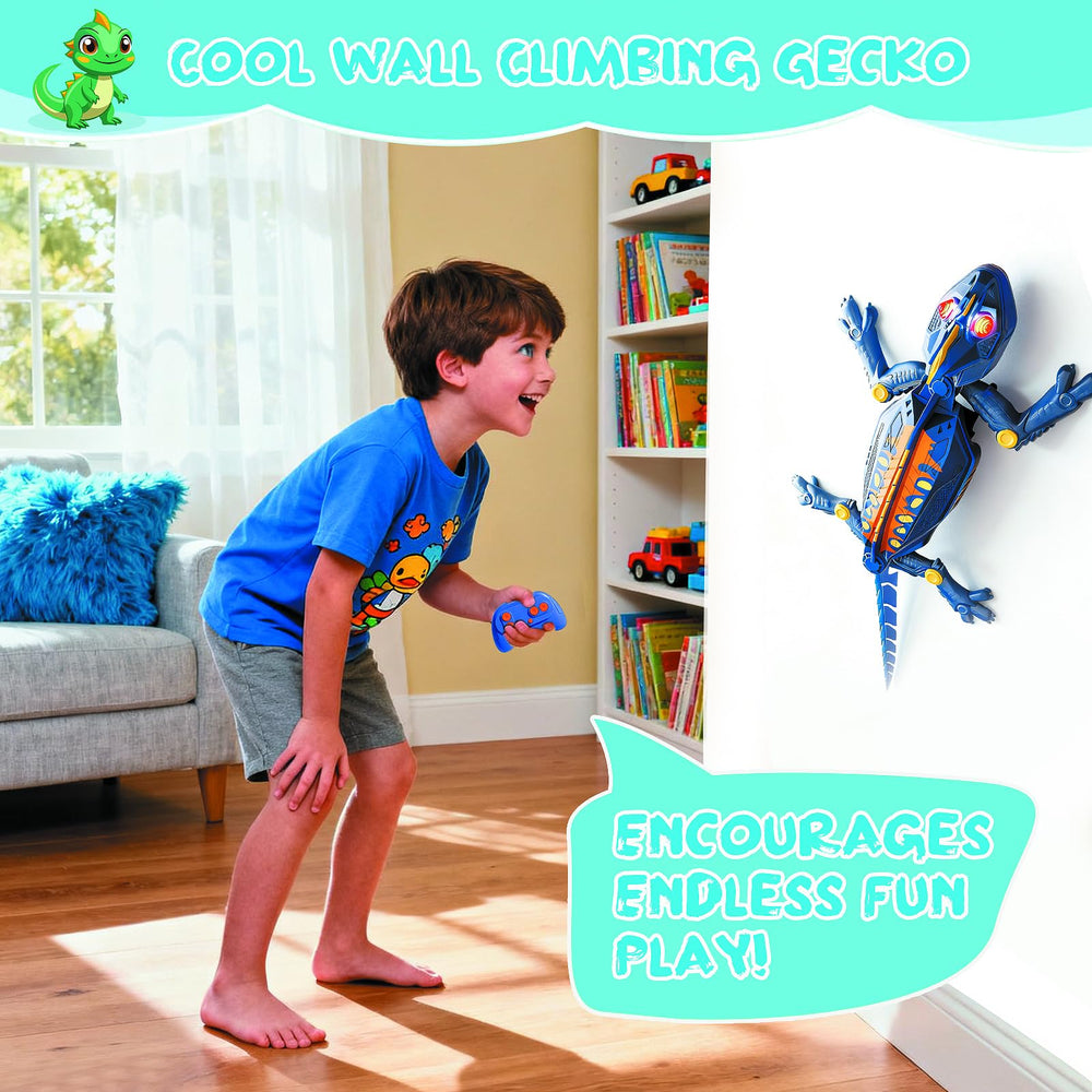 Ufilni Gecko on wall action, smooth movement inspires problem solving and imagination