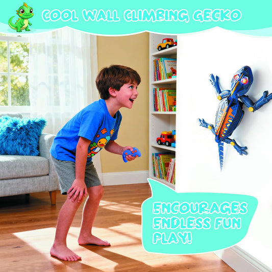 Ufilni Gecko on wall action, smooth movement inspires problem solving and imagination