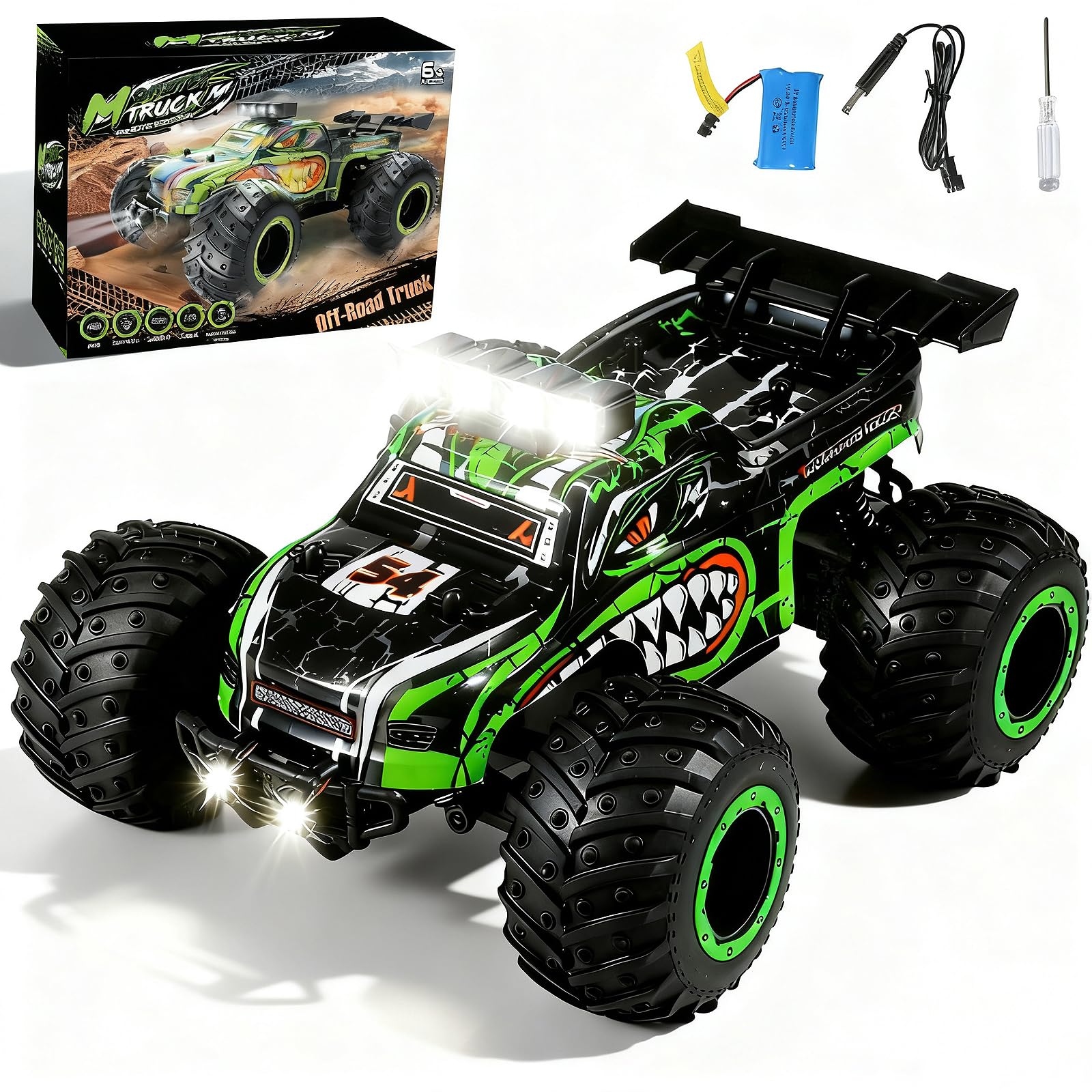 Ufilni Monster Truck with LED headlights lights the night for safe outdoor play