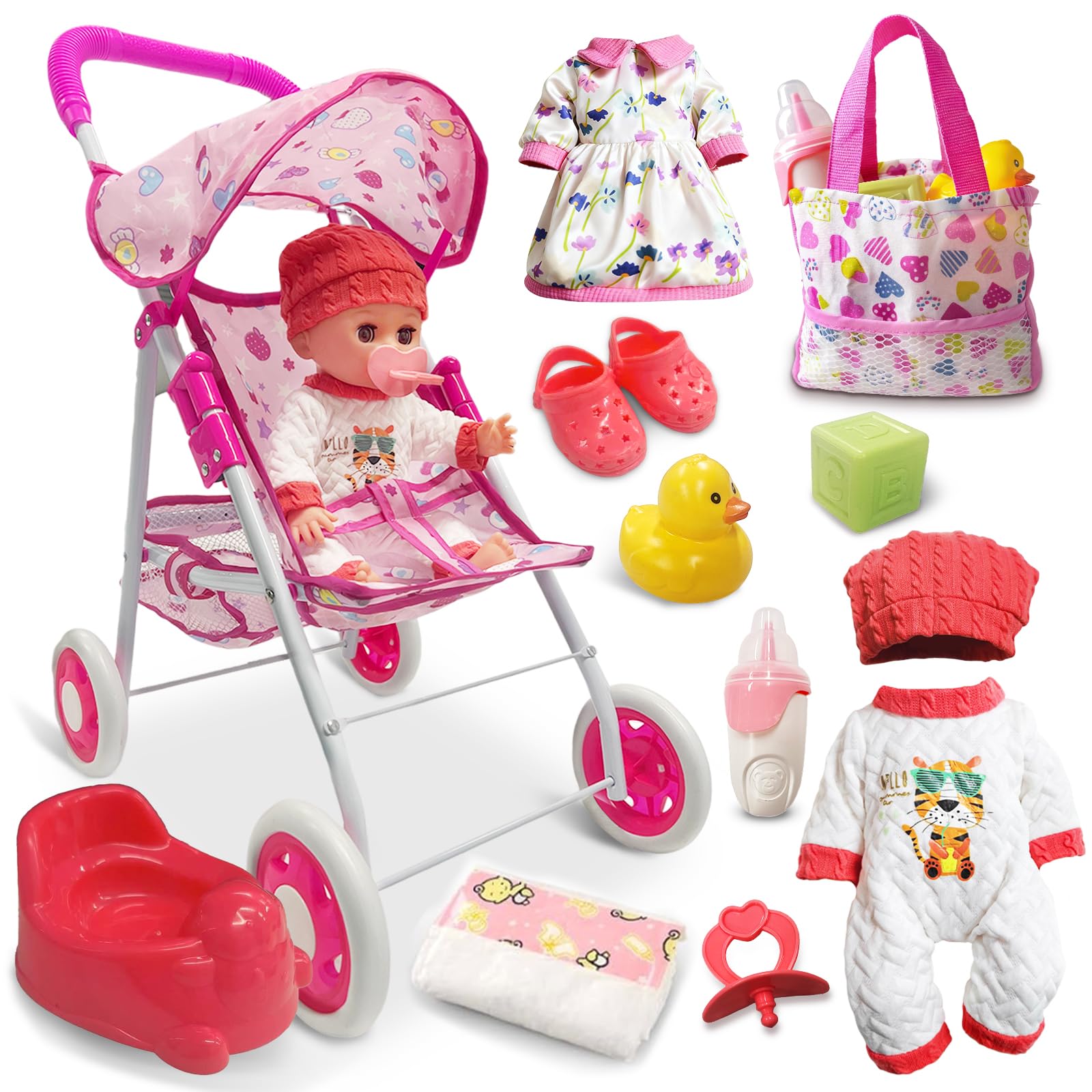 UFLJPKS baby doll stroller playset for imaginative caregiving.