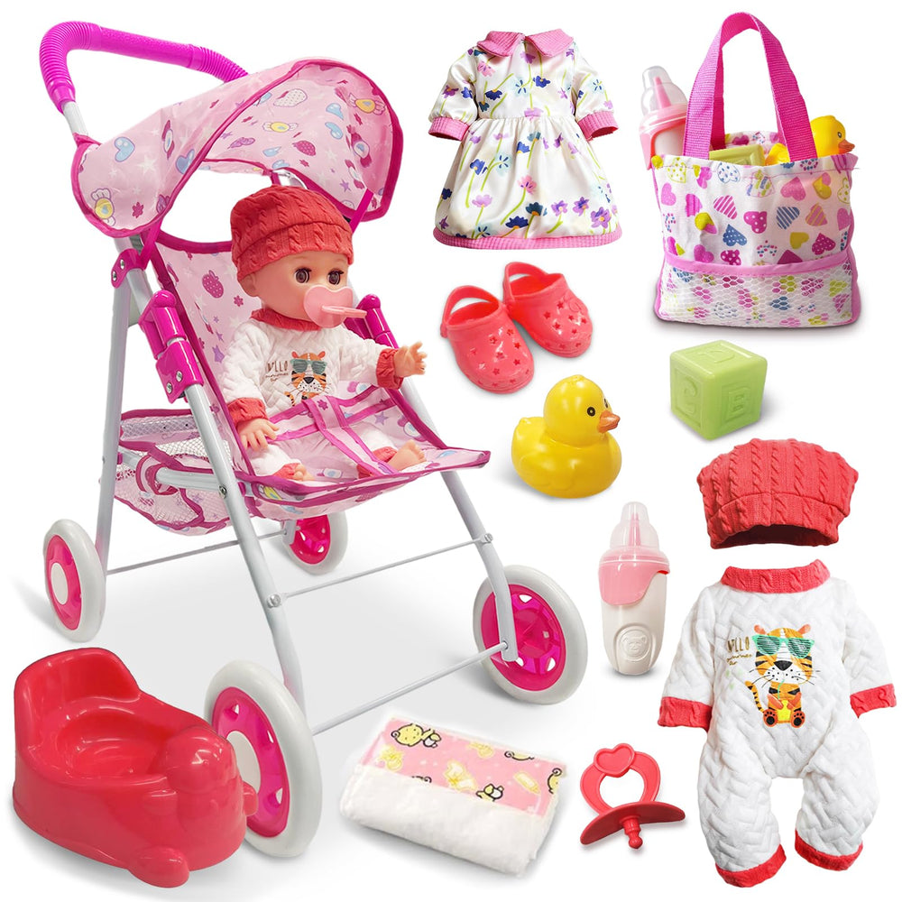 UFLJPKS baby doll stroller playset for imaginative caregiving.