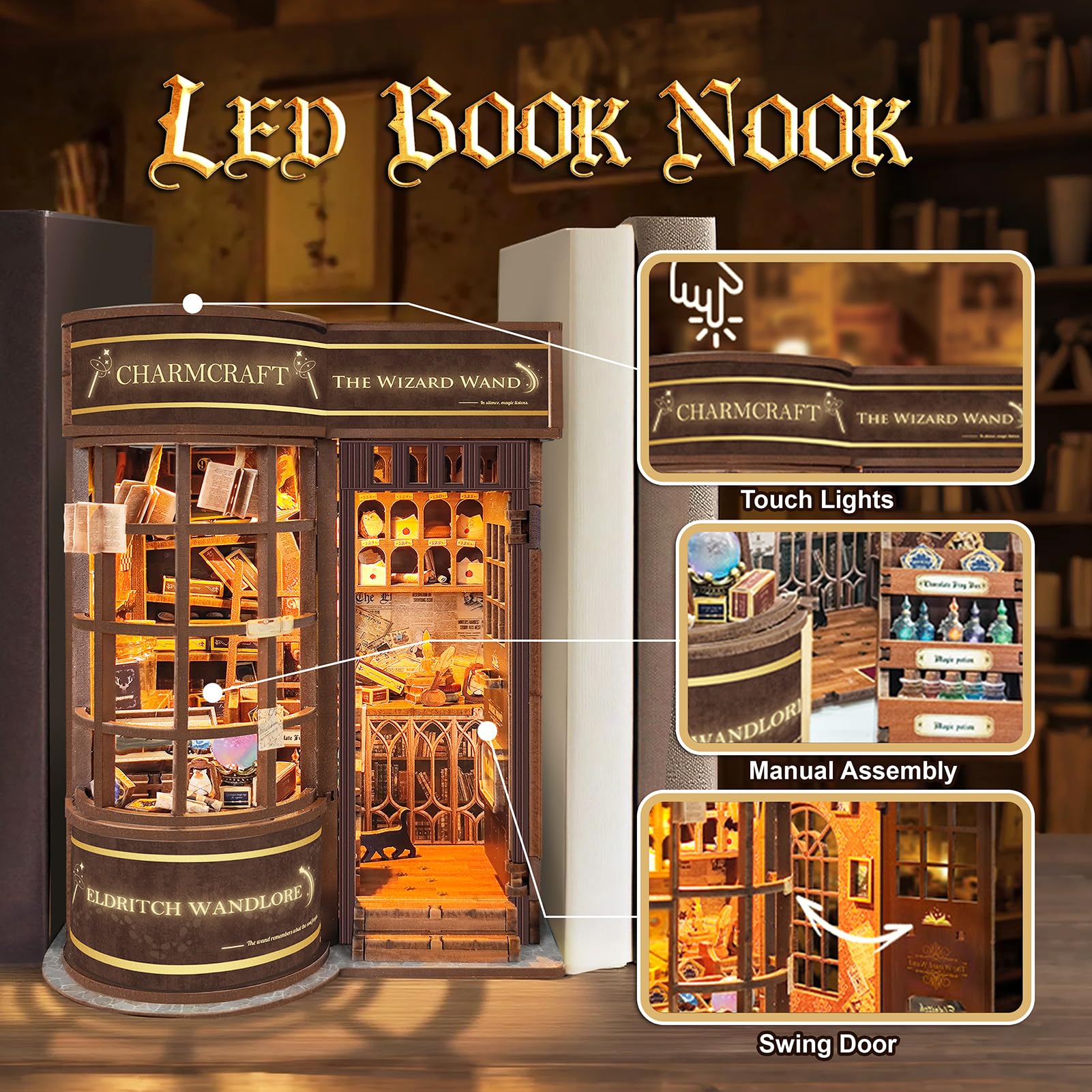 UFLJPKS Book Nook Kit LED star lights illuminate cozy scenes