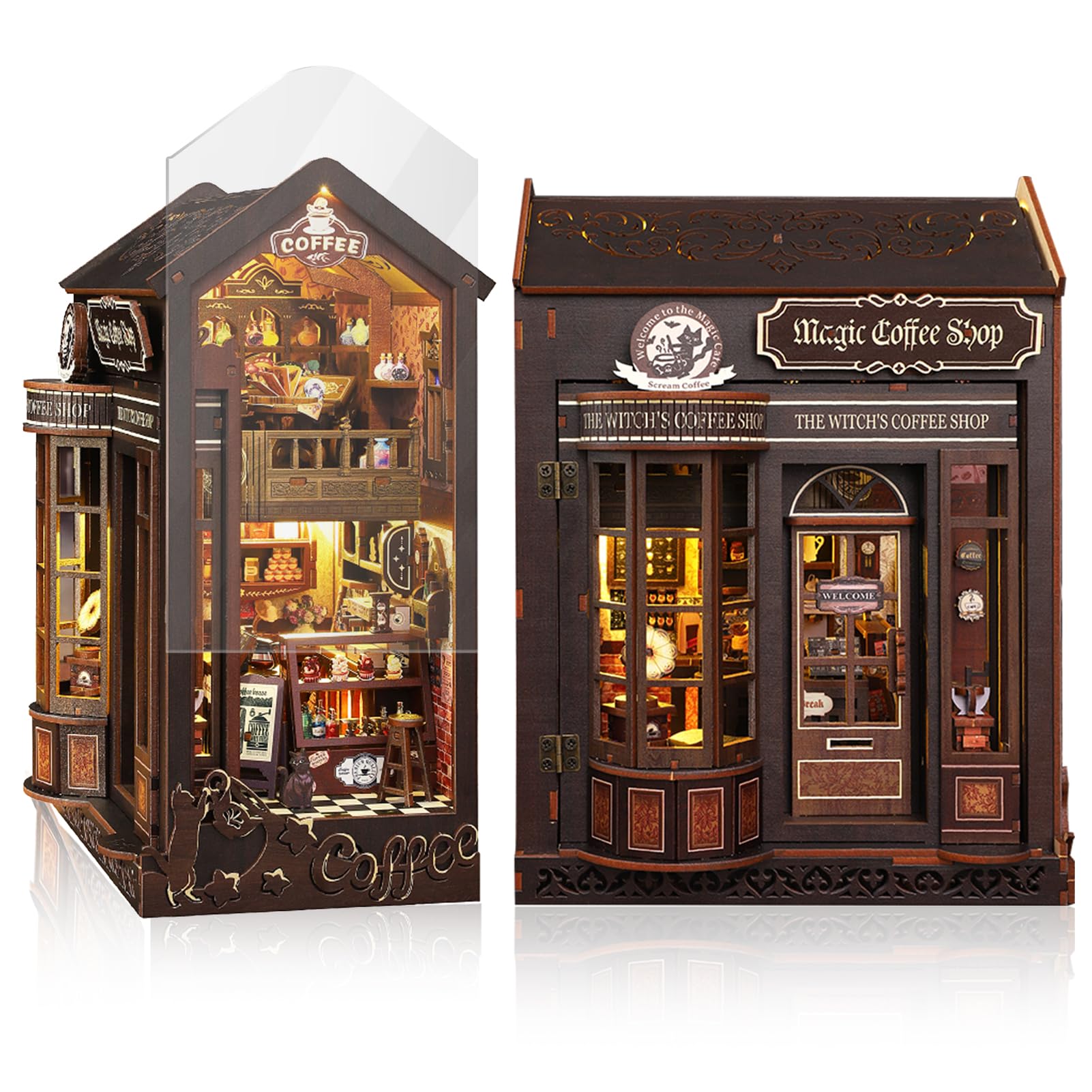 UFLJPKS Book Nook Kit London cafe scene enhances a shelf with vintage charm