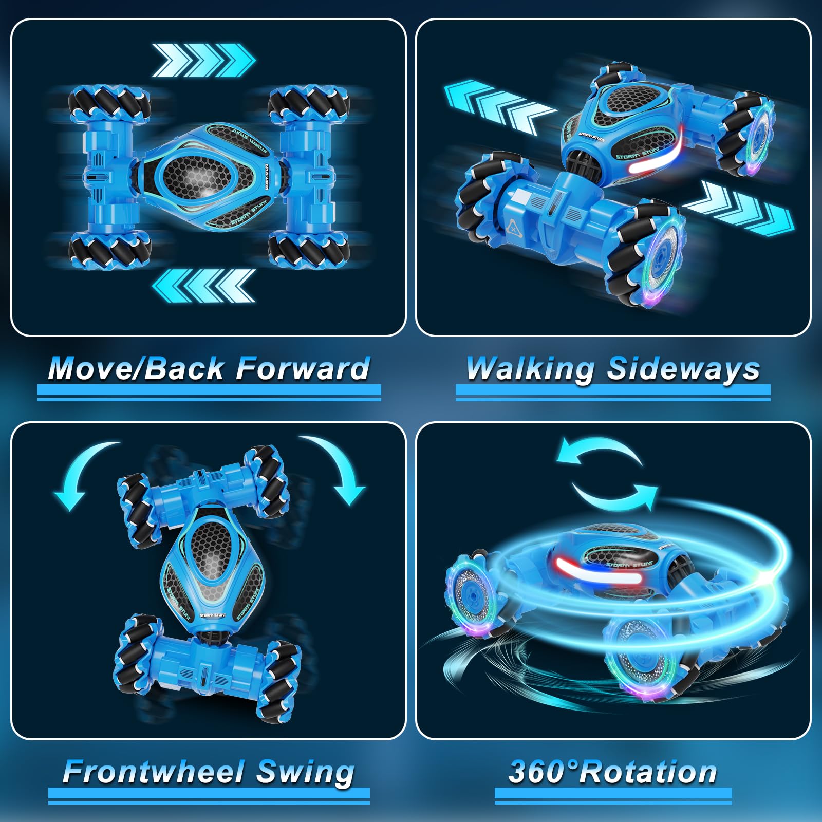 UFOLED Gesture Sensing RC Stunt Car 360 degree halo lights for dramatic sequences