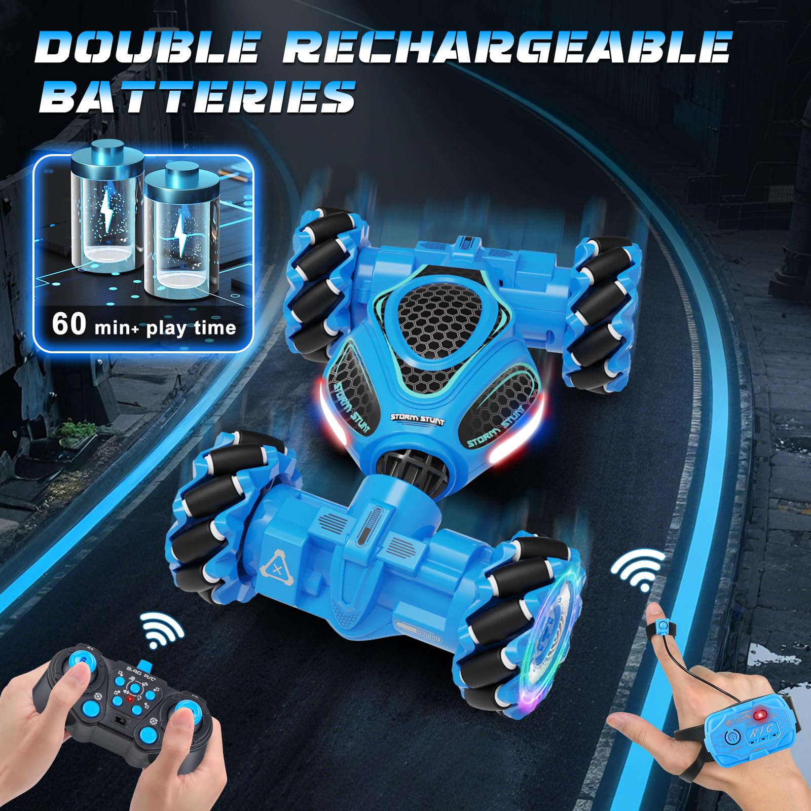 UFOLED Gesture Sensing RC Stunt Car 4WD with anti collision tires for versatile surfaces