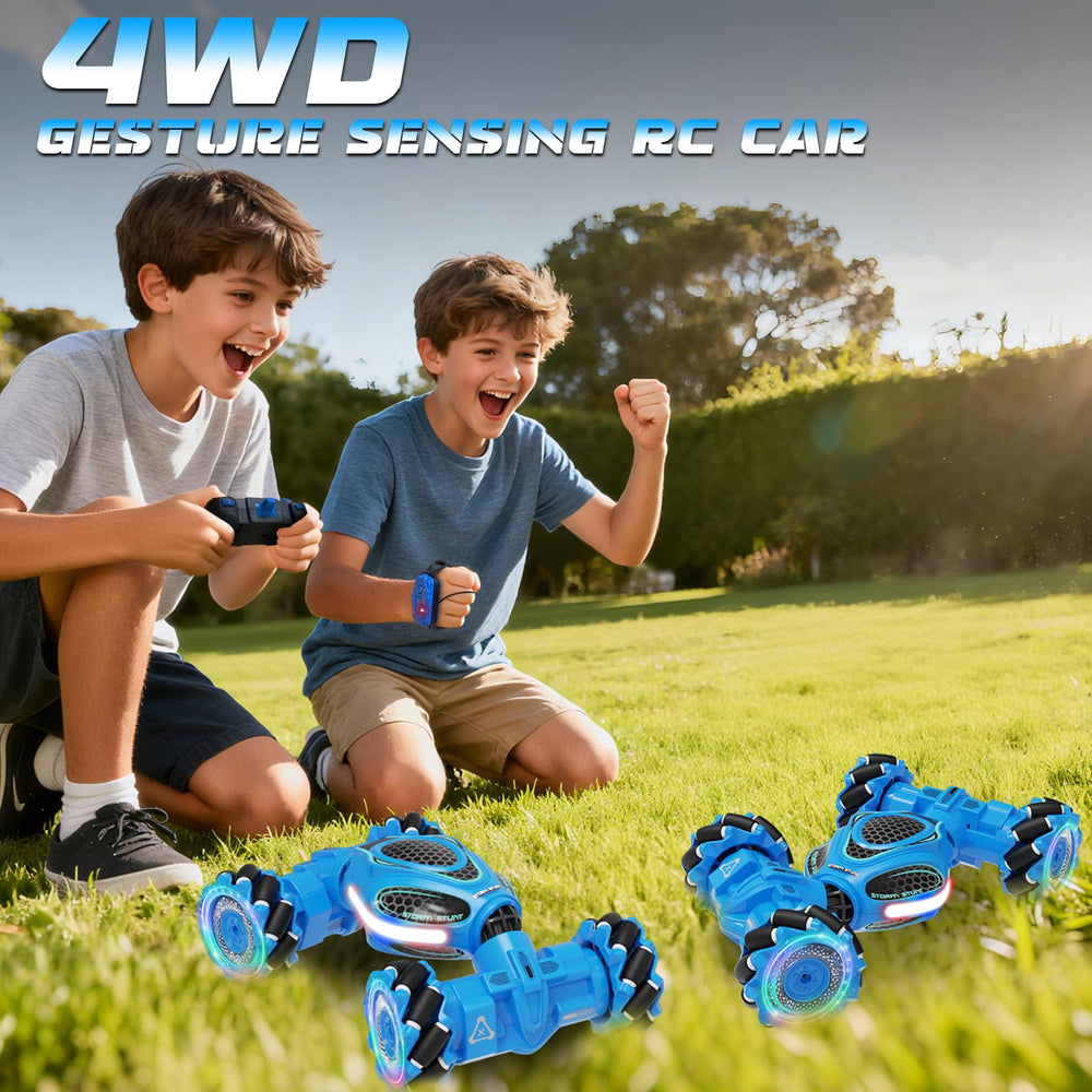 UFOLED Gesture Sensing RC Stunt Car side view with LED strip lighting for immersive action
