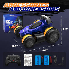 UFOLED blue RC car and remote in action for kids