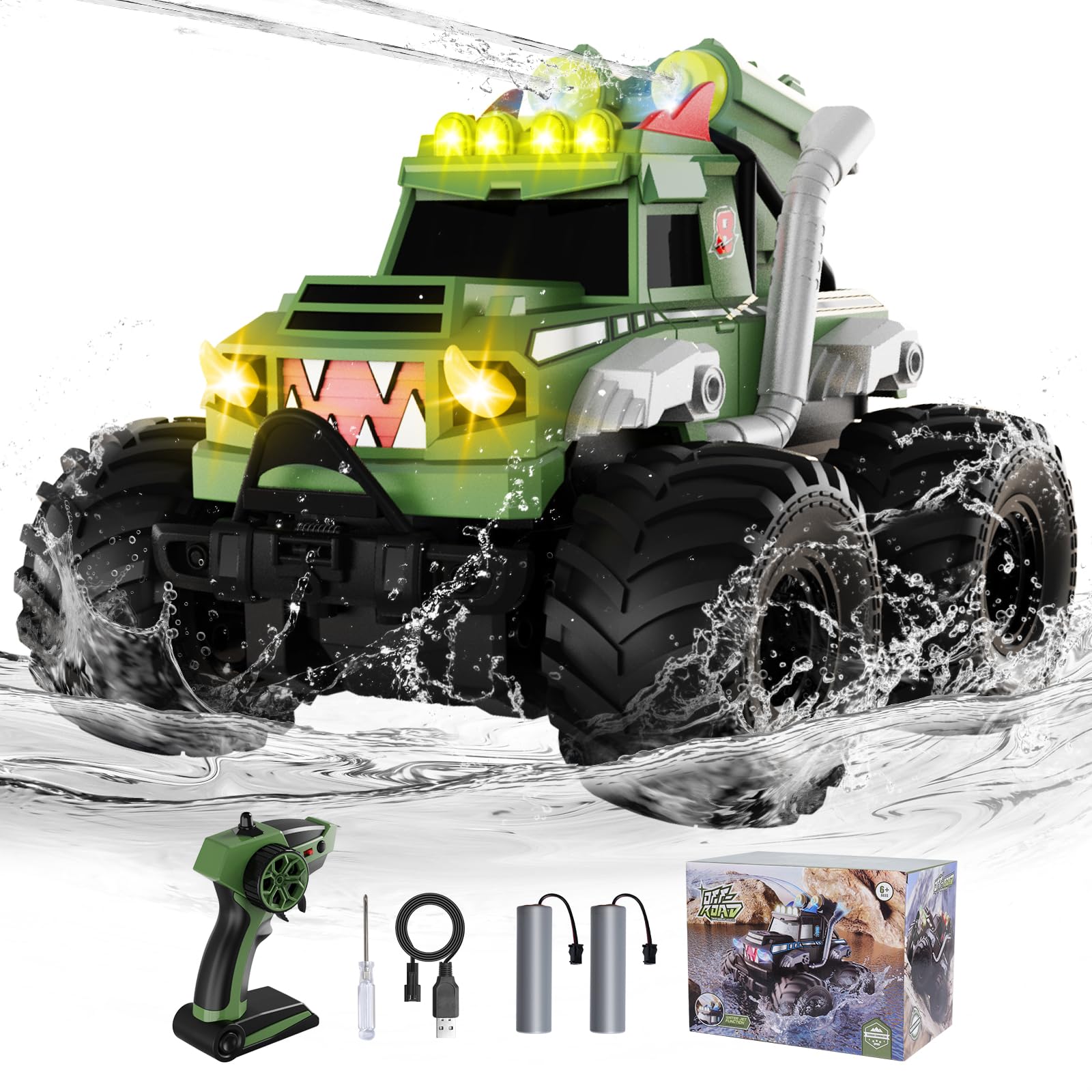 UFOLED RC monster truck front view with rugged build for all-terrain adventures.