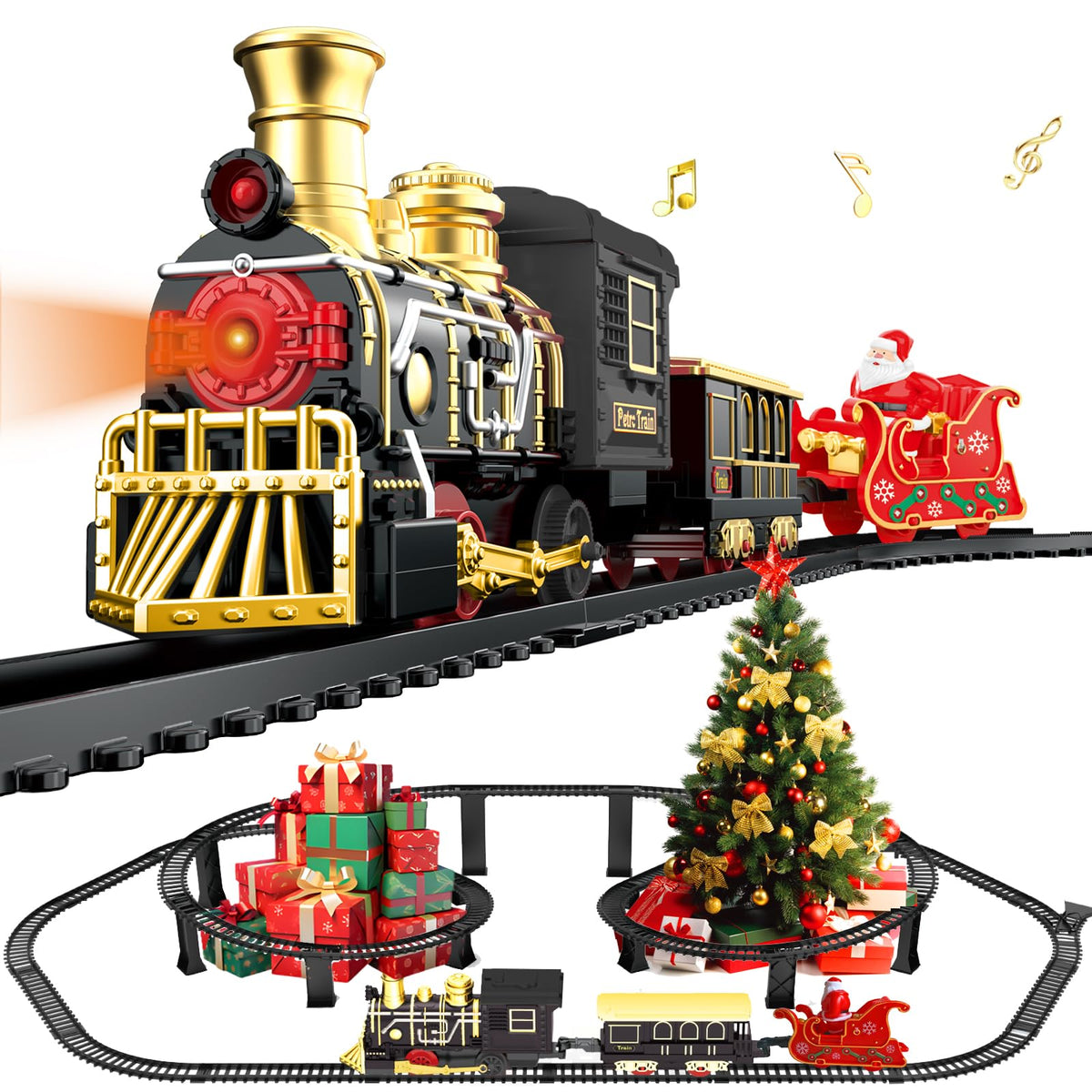 UFULMN electric train with 3D elevated track creates a dynamic holiday display.
