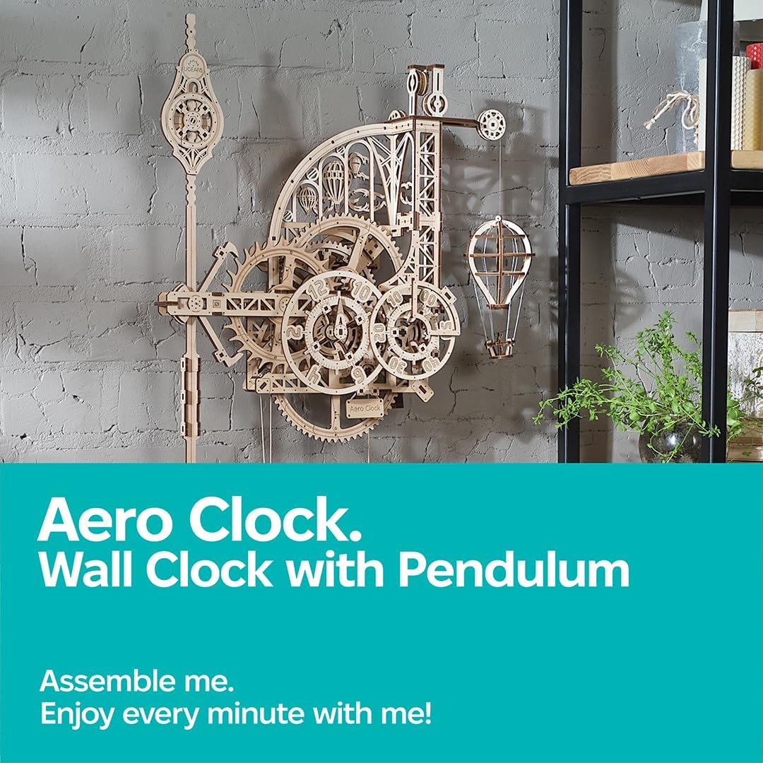 UGEARS Aero Clock parts during tool-free assembly.