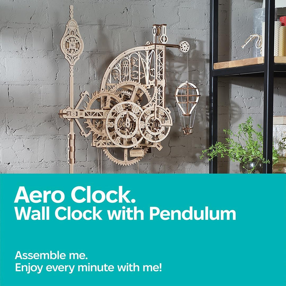 UGEARS Aero Clock parts during tool-free assembly.