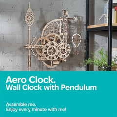 UGEARS Aero Clock parts during tool-free assembly.