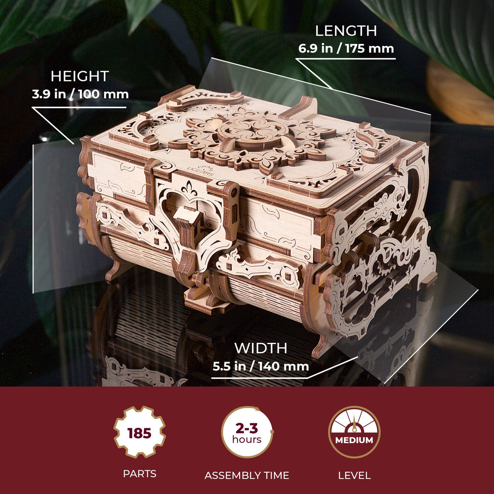 UGEARS Antique Box floral carving adds vintage charm to decor