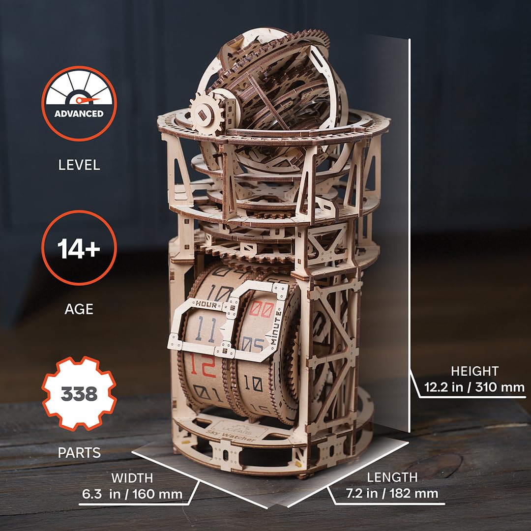 UGEARS Astronomer Table Clock glue-free assembly enables tool-free building