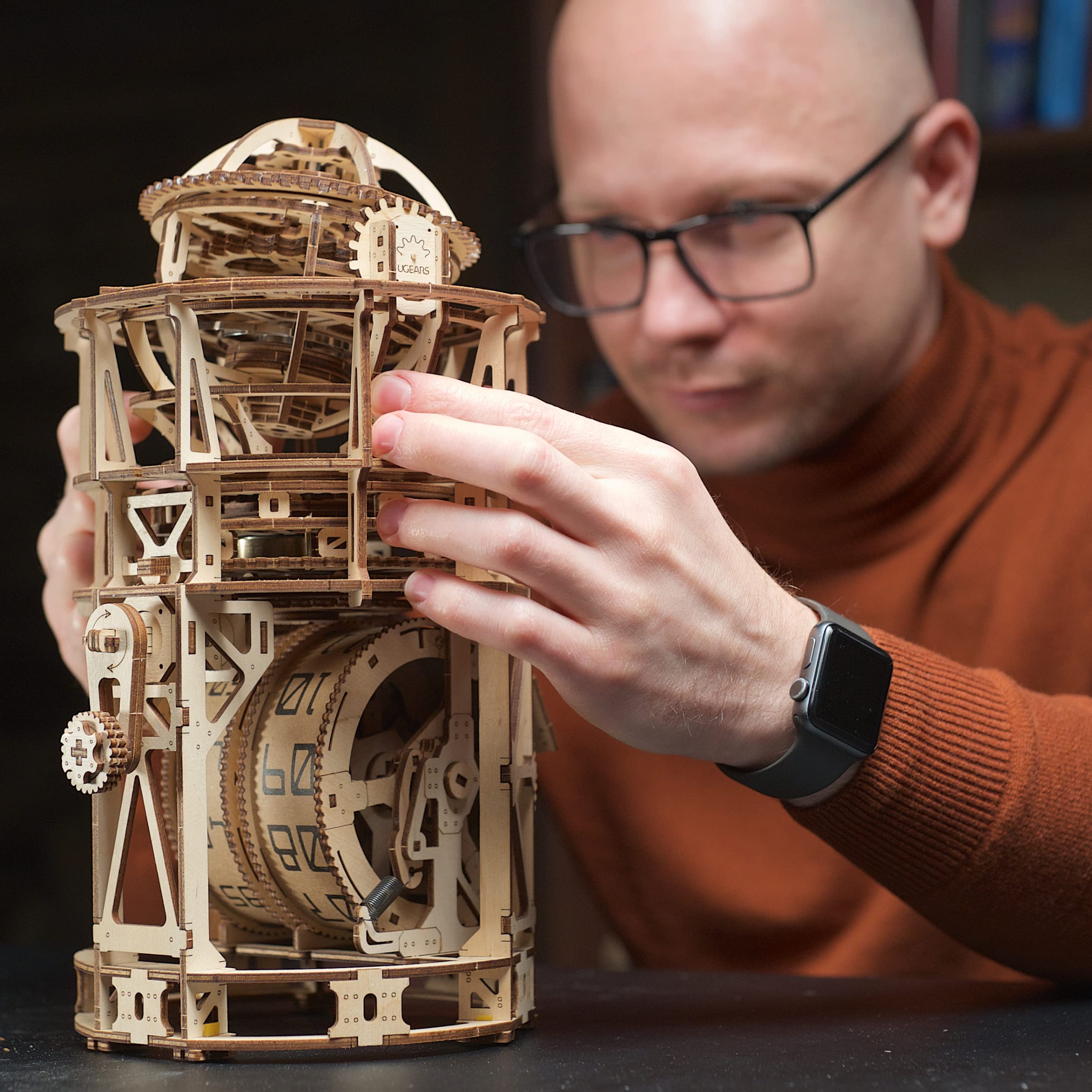 UGEARS Astronomer Table Clock demonstrates mechanical engineering in wood