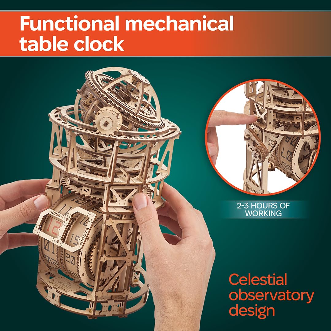 UGEARS Astronomer Table Clock fully operational decorative-timekeeping piece