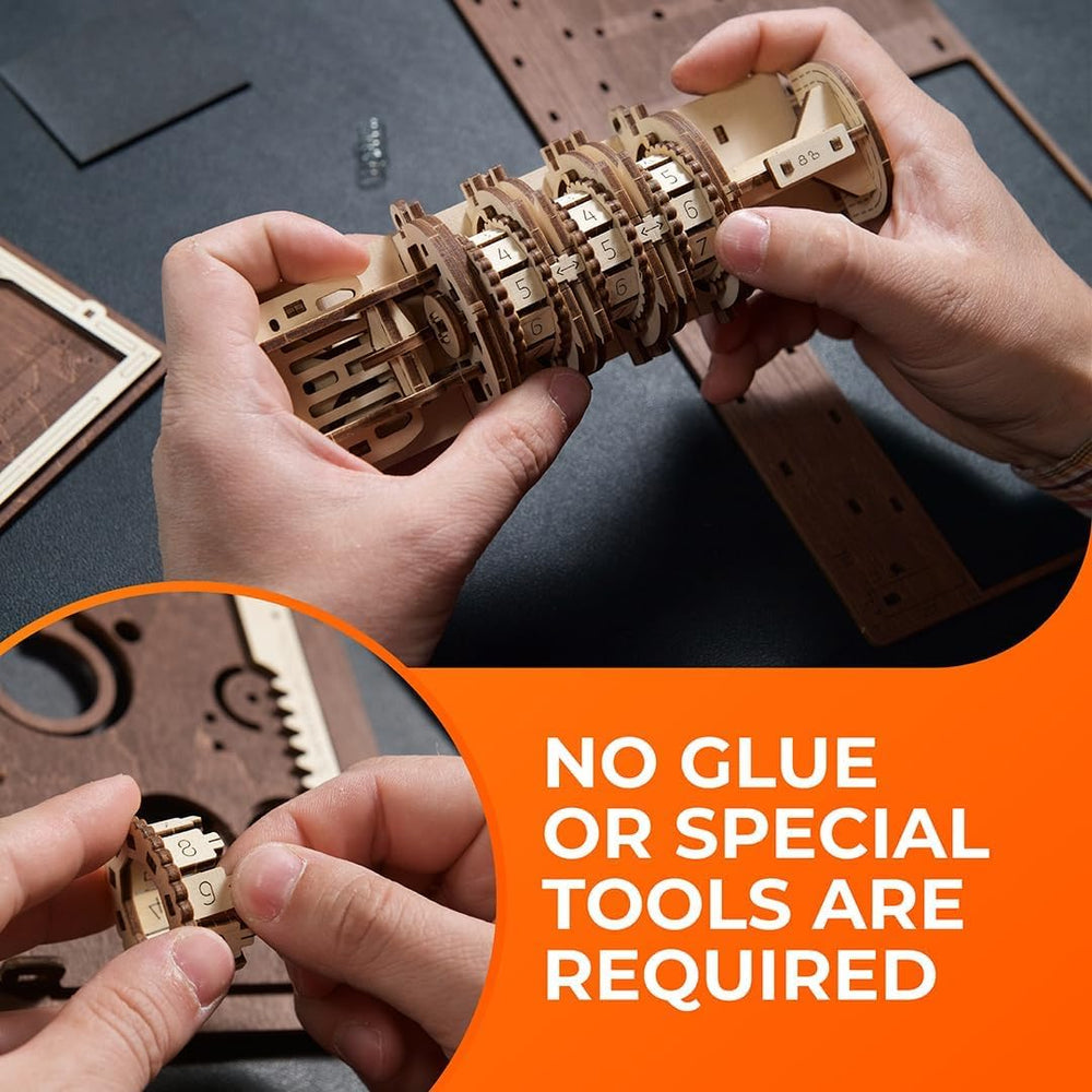 UGEARS Book of Secrets wooden puzzle box with intricate craftsmanship.
