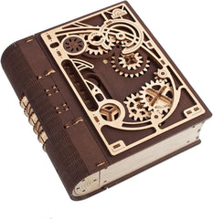UGEARS Book of Secrets cover in steampunk style for a striking display.