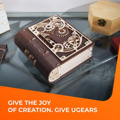 UGEARS Book of Secrets gear movement delivers smooth rotations for careful observation.