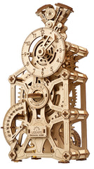 UGEARS Engine Clock front pistons view showcases engine-inspired desk display.
