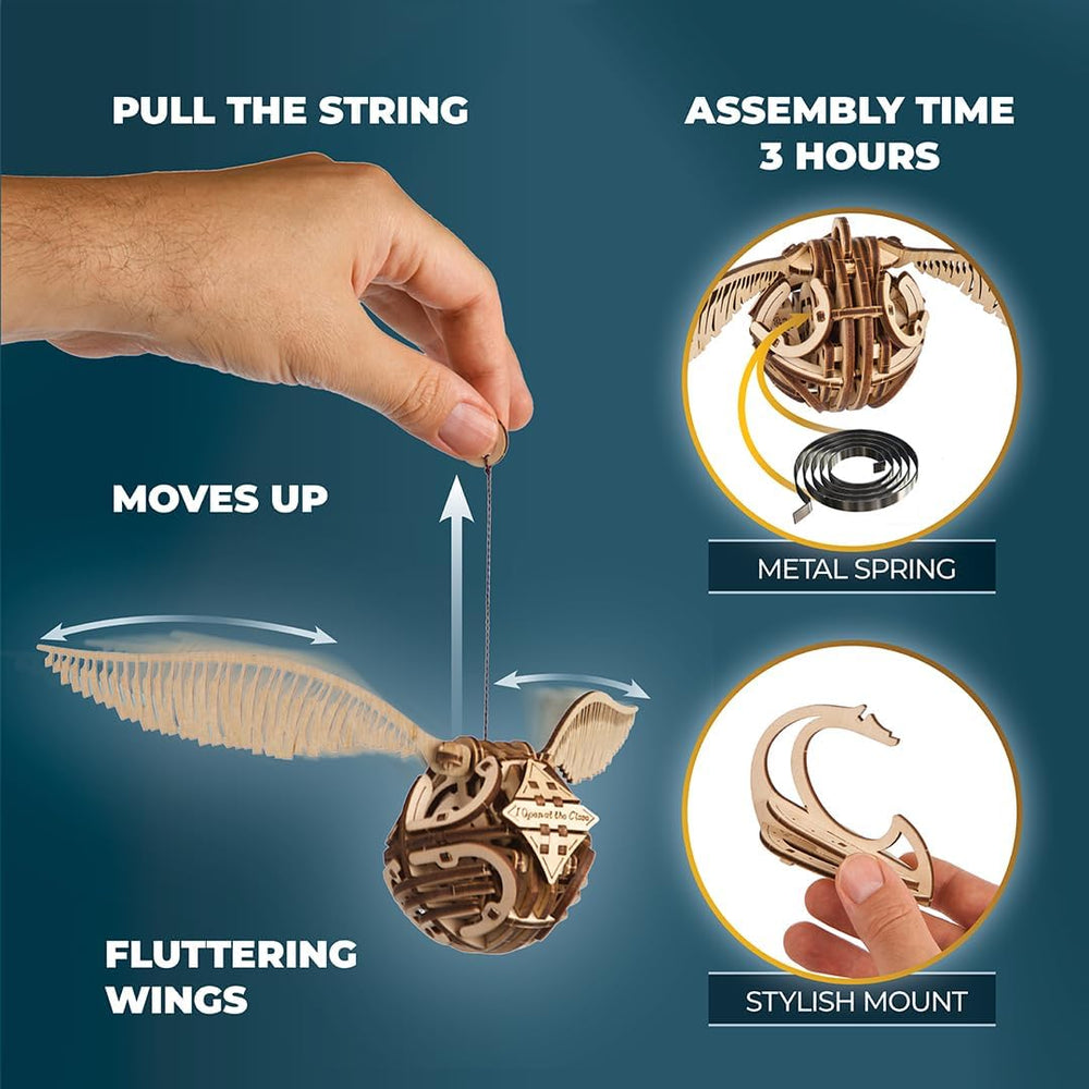 UGEARS Golden Snitch wall decor for a magical book nook centerpiece.