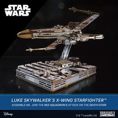 UGEARS Luke Skywalker X-Wing movable foils demonstrating wing articulation