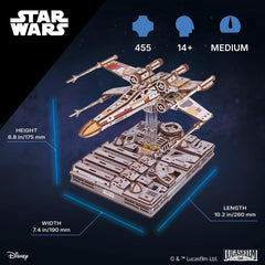 UGEARS Luke Skywalker X-Wing wings in attack position demonstrating motion capability