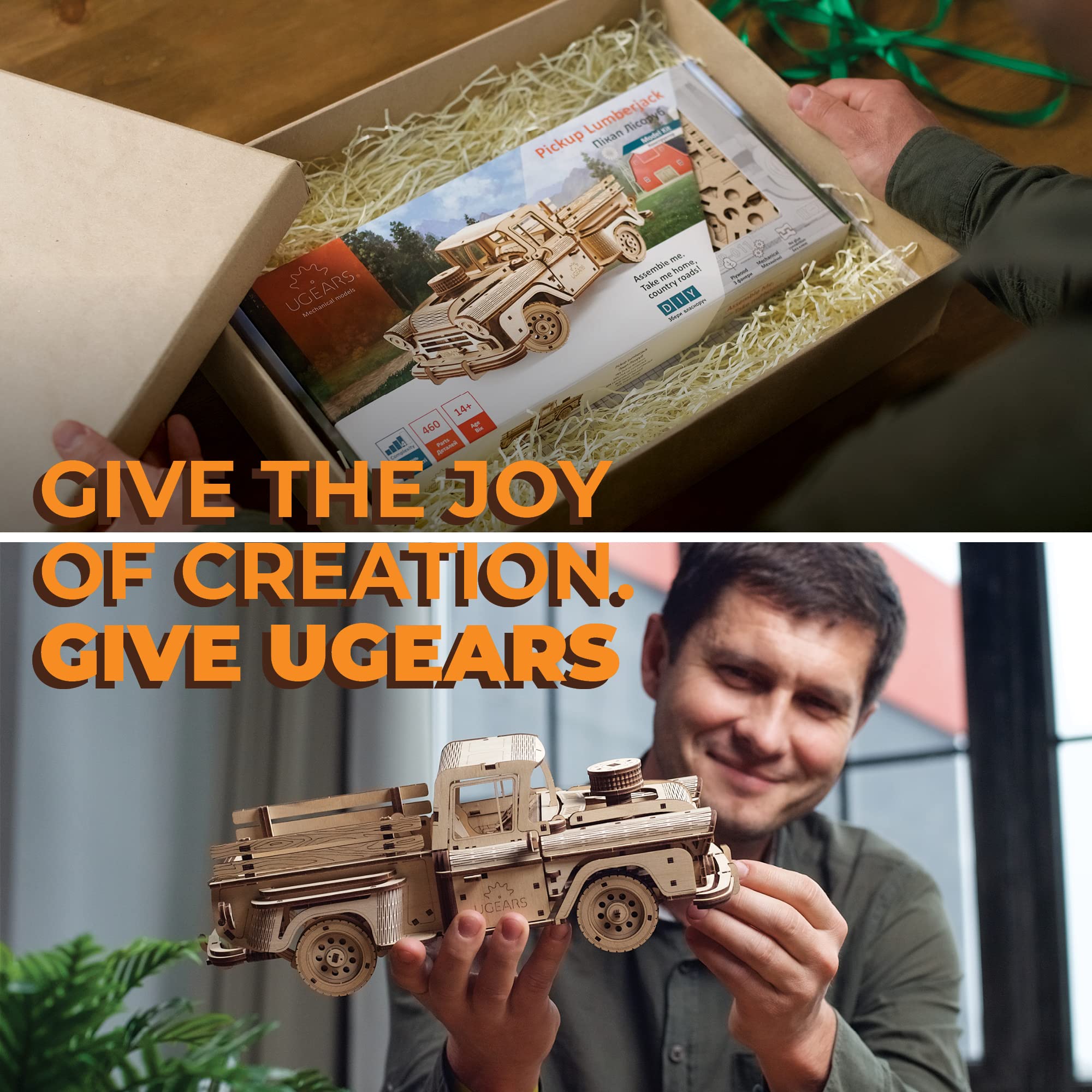 UGEARS Pickup Lumberjack tailgate in action, adding realism to the wooden puzzle.