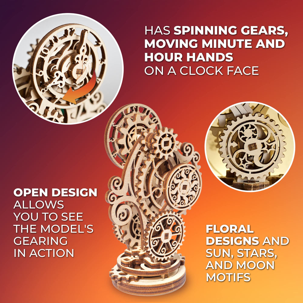 UGEARS Steampunk Clock dial: natural wood construction as desk decor